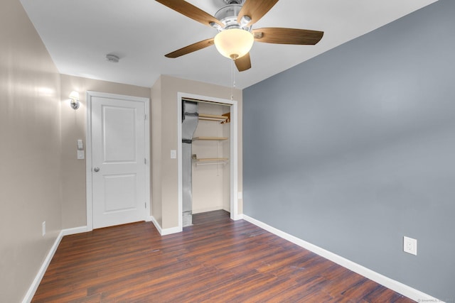 1190 Peck Ln, Cheshire, CT 06410 - unfurnished bedroom featuring baseboards, wood finished floors, a closet, and ceiling fan