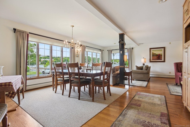 40 Holmes St, Stonington, CT 06355 - dining area with baseboard heating, a chandelier, and wood finished floors