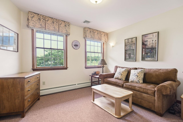 40 Holmes St, Stonington, CT 06355 - living area featuring a baseboard radiator and light carpet