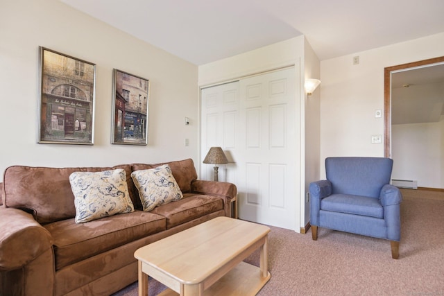 40 Holmes St, Stonington, CT 06355 - living room with a baseboard heating unit and carpet flooring
