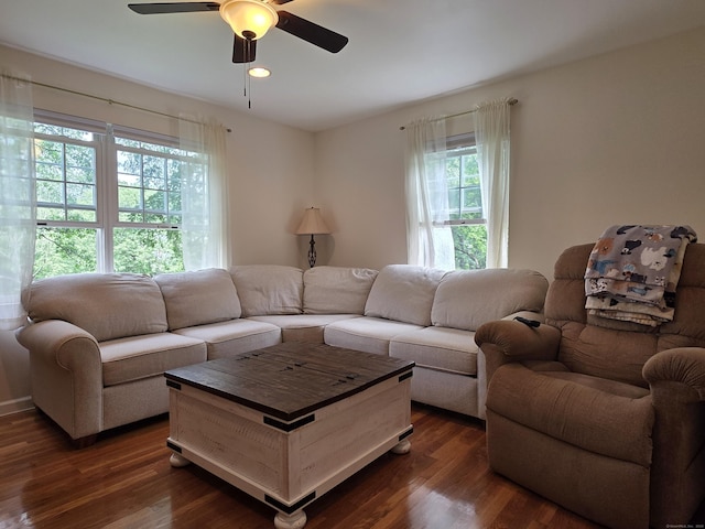 141 Grove St, Shelton, CT 06484 - living area with a ceiling fan, dark wood-type flooring, and recessed lighting