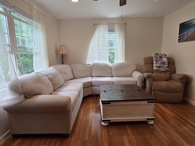 141 Grove St, Shelton, CT 06484 - living room featuring dark wood-type flooring, a ceiling fan, and recessed lighting