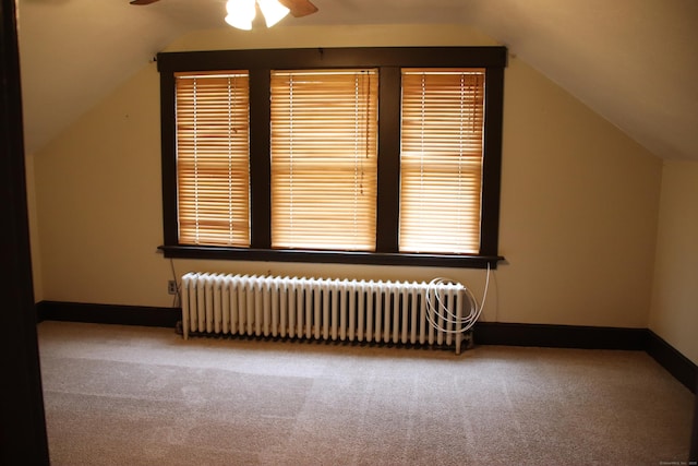 404 Center St, West Haven, CT 06516 - additional living space featuring radiator heating unit, ceiling fan, lofted ceiling, carpet, and baseboards
