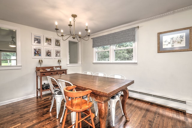 1690 Hartford Tpke, North Haven, CT 06473 - dining area with a chandelier, healthy amount of natural light, dark wood-style flooring, and a baseboard heating unit
