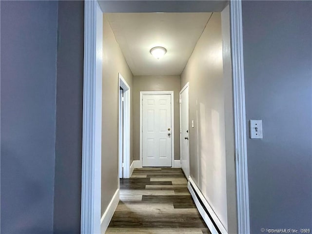 158 Martin St, Hartford, CT 06120 - hall with a baseboard heating unit, wood finished floors, and baseboards