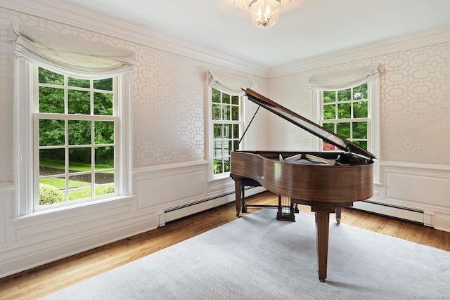 104 Cheesespring Rd, Wilton, CT 06897 - sitting room featuring crown molding, healthy amount of natural light, wood finished floors, a baseboard heating unit, and a wainscoted wall
