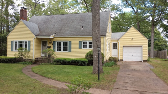 49 Olcott Dr, Manchester, CT 06040 - cape cod-style house featuring an attached garage, driveway, and a chimney