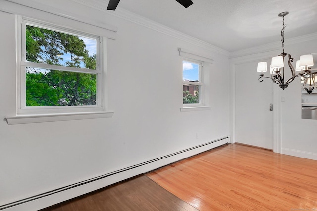 71 Mountain Laurel Dr Unit 71, Wethersfield, CT 06109 - empty room with a baseboard heating unit, a chandelier, light wood-style floors, and crown molding