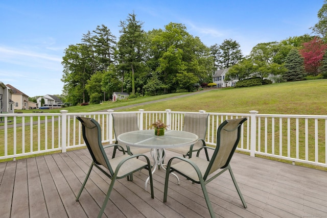 63 Old Cider Mill Rd, Southington, CT 06489 - wooden deck featuring outdoor dining space, a yard, and a residential view