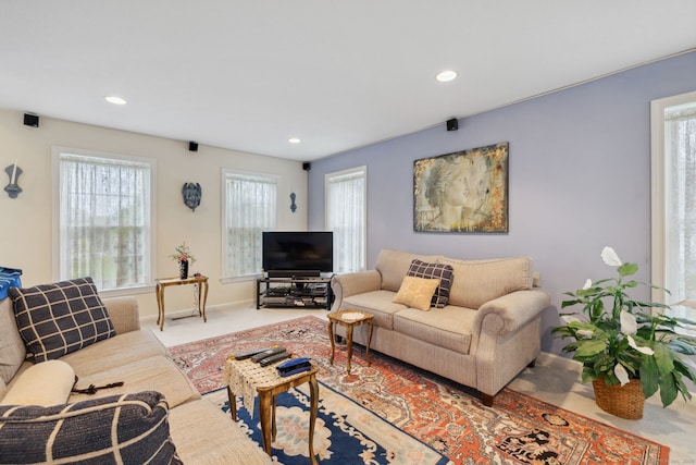 63 Old Cider Mill Rd, Southington, CT 06489 - carpeted living room with plenty of natural light, recessed lighting, and baseboards