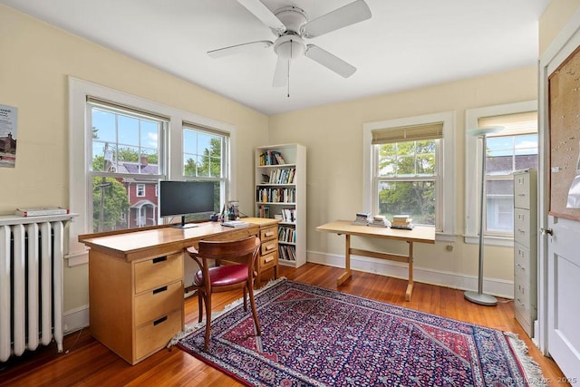 33 Bellevue Pl, Middletown, CT 06457 - office area featuring radiator heating unit, wood finished floors, plenty of natural light, and ceiling fan
