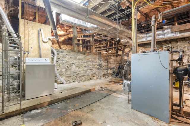 19 Elm St, Ansonia, CT 06401 - unfinished below grade area with washer / dryer and a heating unit