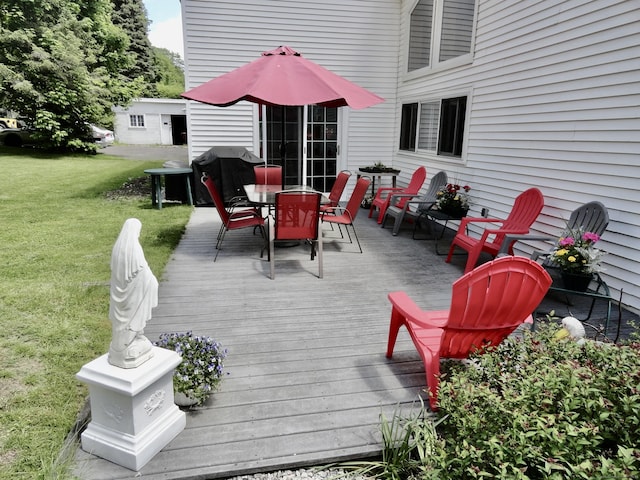 409 N Main St, Winchester, CT 06098 - wooden terrace with a yard, outdoor dining area, and a grill