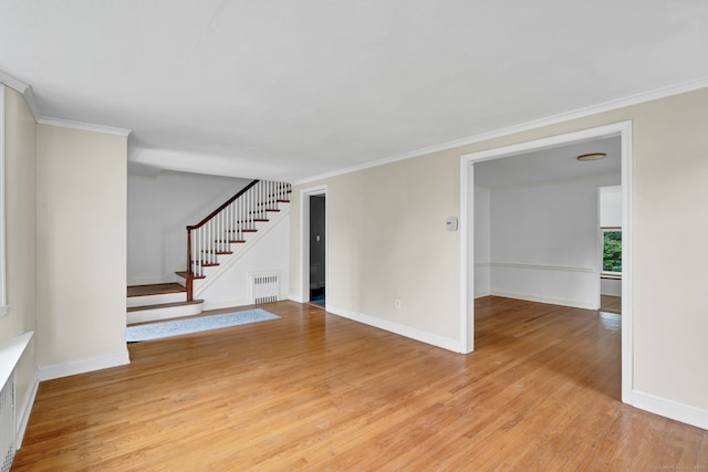 1815 Asylum Ave, West Hartford, CT 06117 - empty room with light wood-style floors, stairs, and ornamental molding