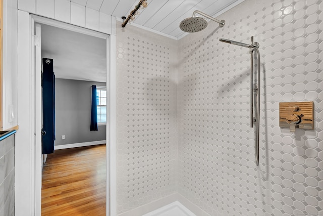 1815 Asylum Ave, West Hartford, CT 06117 - full bath with tiled shower, wood finished floors, and ornamental molding