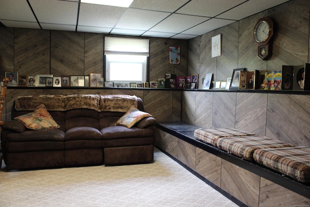 243 Courtland Ave, Waterbury, CT 06705 - living area featuring a paneled ceiling and carpet flooring