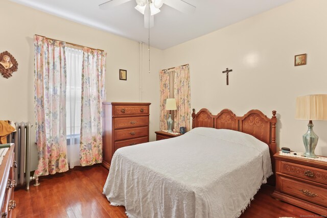 30 Newton St, Hartford, CT 06106 - bedroom featuring dark wood finished floors, radiator heating unit, and ceiling fan