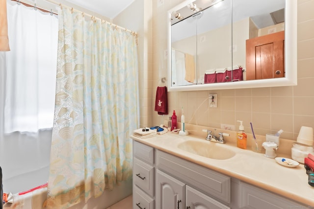 30 Newton St, Hartford, CT 06106 - full bathroom with vanity, tasteful backsplash, and shower / bath combination with curtain