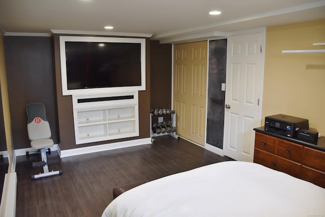40 Mountainville Rd, Danbury, CT 06810 - bedroom with dark wood-style floors, baseboards, recessed lighting, ornamental molding, and a closet