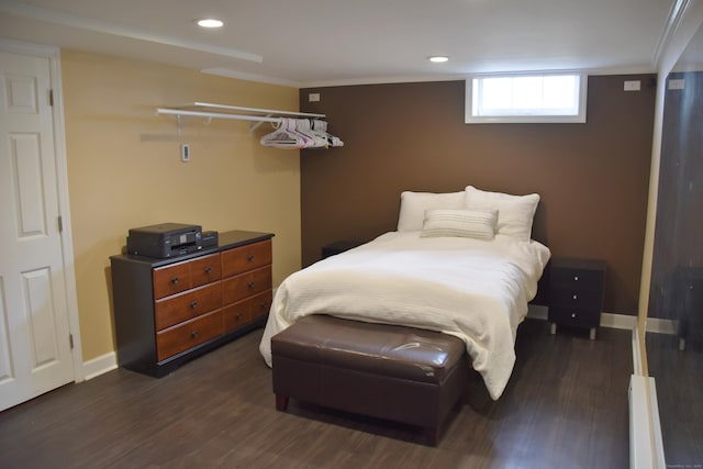 40 Mountainville Rd, Danbury, CT 06810 - bedroom featuring a baseboard radiator, dark wood-style floors, baseboards, and recessed lighting
