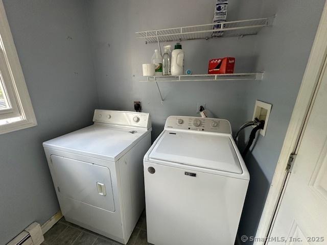 149 Mill Hill Rd, Colchester, CT 06415 - washroom with washing machine and clothes dryer and a baseboard heating unit