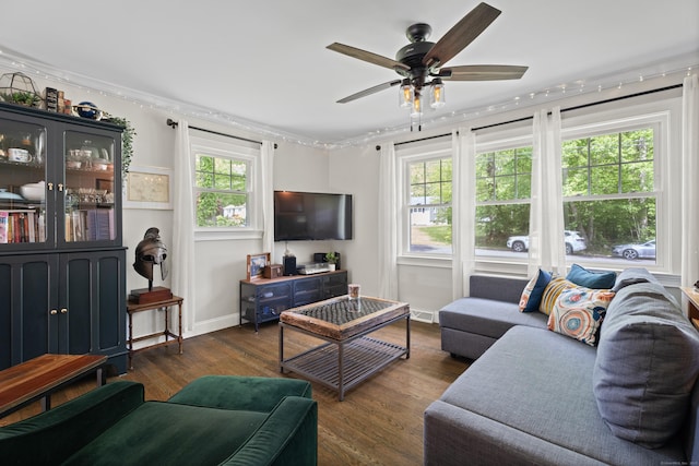 72 Twin Brook Ter, Monroe, CT 06468 - living area featuring wood finished floors, ornamental molding, ceiling fan, and baseboards