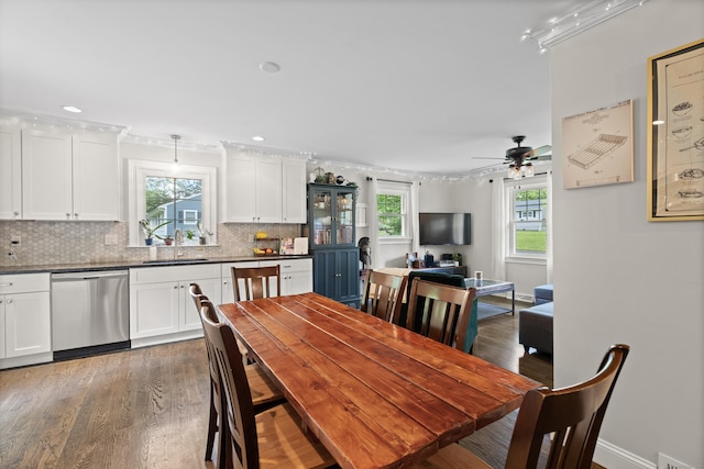 72 Twin Brook Ter, Monroe, CT 06468 - dining space featuring dark wood finished floors, a ceiling fan, and recessed lighting