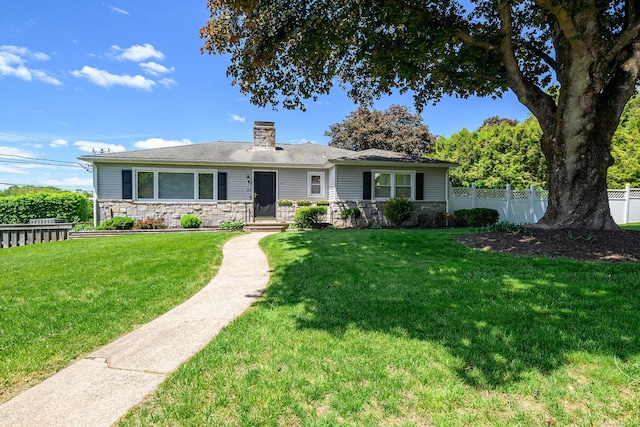 28 Sherry Ln, Danbury, CT 06811 - ranch-style house featuring stone siding and a chimney