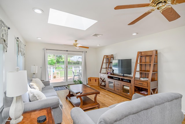 28 Sherry Ln, Danbury, CT 06811 - living area with a skylight, light wood finished floors, ceiling fan, and recessed lighting