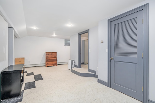 28 Sherry Ln, Danbury, CT 06811 - finished below grade area featuring light floors, baseboard heating, and recessed lighting