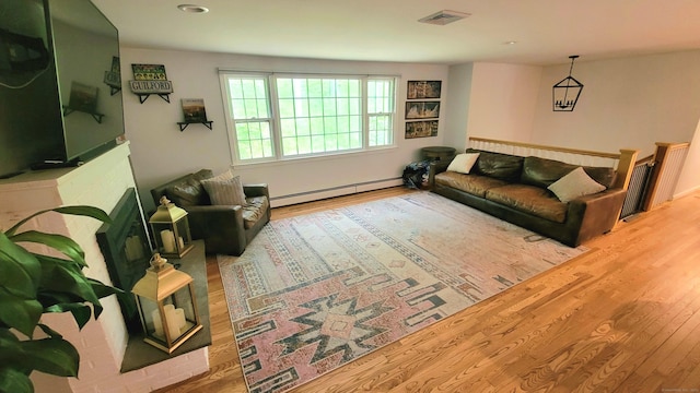 550 W Lake Ave, Guilford, CT 06437 - living room with a baseboard heating unit, wood finished floors, and recessed lighting