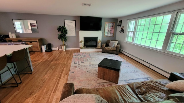 550 W Lake Ave, Guilford, CT 06437 - living area featuring baseboard heating, healthy amount of natural light, and wood finished floors