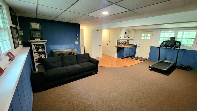 550 W Lake Ave, Guilford, CT 06437 - living room featuring a drop ceiling and light colored carpet