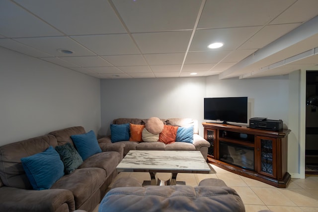 27 Judd Rd, Wethersfield, CT 06109 - living area with a drop ceiling, light tile patterned flooring, and recessed lighting