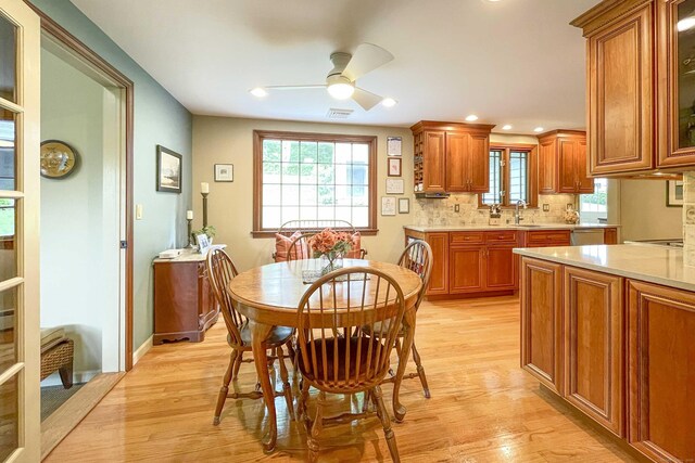 72 Cox Rd, Portland, CT 06480 - dining room featuring ceiling fan, light wood finished floors, recessed lighting, and baseboards