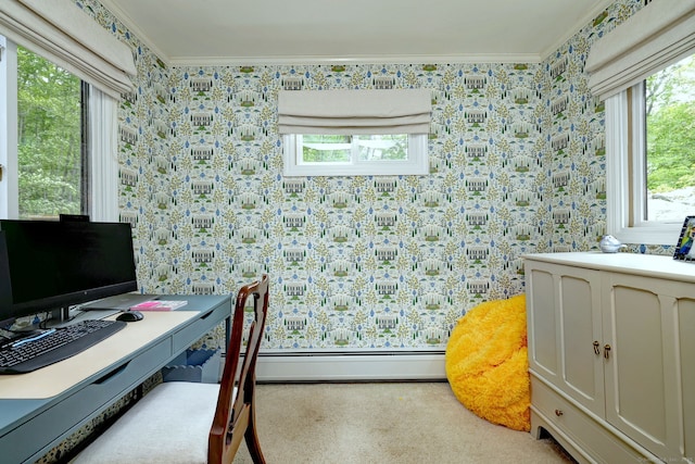 26 Freedman Ln, Monroe, CT 06468 - office space with wallpapered walls, a baseboard radiator, and crown molding