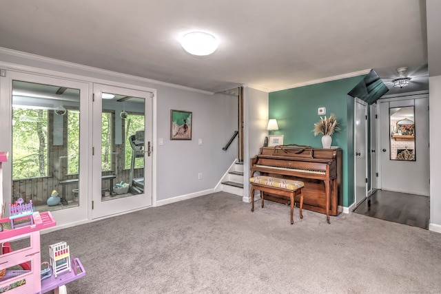 26 Freedman Ln, Monroe, CT 06468 - sitting room featuring plenty of natural light, crown molding, carpet, baseboards, and stairway