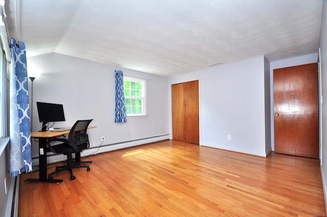 83 Elizabeth St, South Windsor, CT 06074 - office featuring baseboard heating, light wood-style flooring, and lofted ceiling