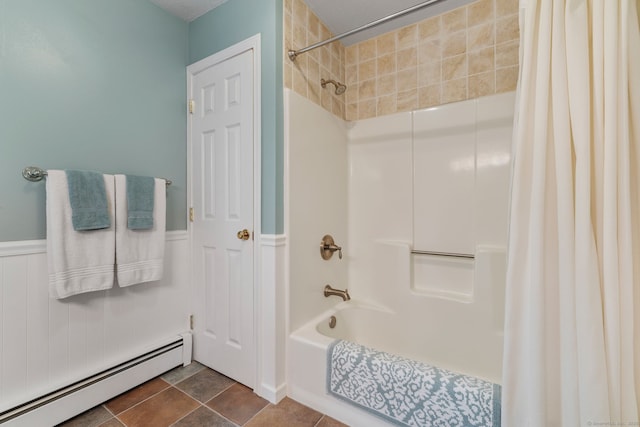 61 Winding Rdg, Southington, CT 06489 - bathroom with a baseboard heating unit, shower / bath combination with curtain, and wainscoting