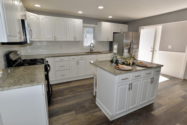 155 Cedar St, New Haven, CT 06519 - kitchen featuring a sink, stainless steel appliances, dark wood-type flooring, tasteful backsplash, and recessed lighting