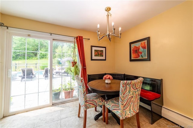 36 Old Johnson Ln, Middletown, CT 06457 - dining room featuring a chandelier and a baseboard heating unit