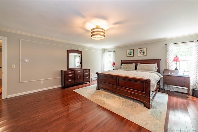 36 Old Johnson Ln, Middletown, CT 06457 - bedroom with dark wood-type flooring, ornamental molding, baseboards, and a baseboard radiator