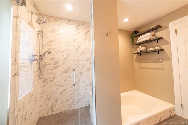 36 Old Johnson Ln, Middletown, CT 06457 - bathroom featuring a stall shower, a garden tub, and recessed lighting