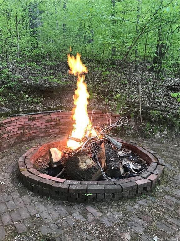 36 Old Johnson Ln, Middletown, CT 06457 - exterior view of an outdoor fire pit and a forest