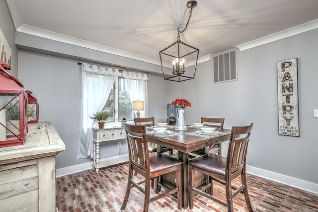 714 Popes Island Rd Unit 714, Milford, CT 06461 - dining room with brick floors, ornamental molding, baseboards, and a chandelier