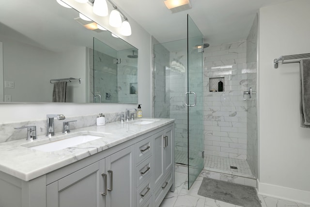 714 Popes Island Rd Unit 714, Milford, CT 06461 - full bathroom with marble finish floors, double vanity, and a shower stall