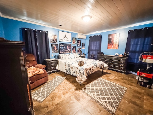 523 Wauregan Rd, Killingly, CT 06239 - bedroom with crown molding and a wall mounted air conditioner