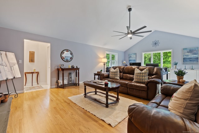 19 Ridgeview Dr, Ellington, CT 06029 - living room featuring a ceiling fan, light wood-style flooring, and lofted ceiling