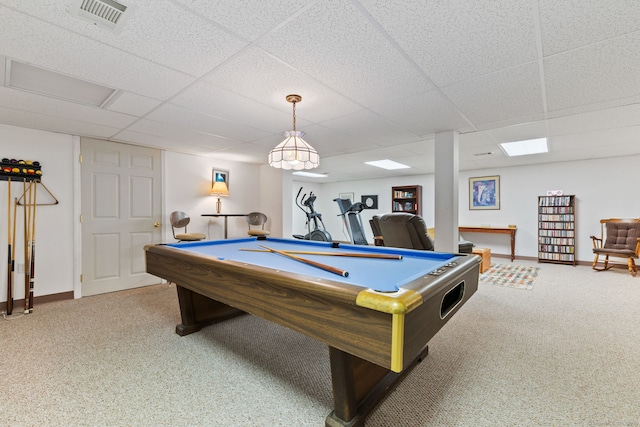 19 Ridgeview Dr, Ellington, CT 06029 - playroom featuring carpet floors, billiards table, a drop ceiling, and baseboards