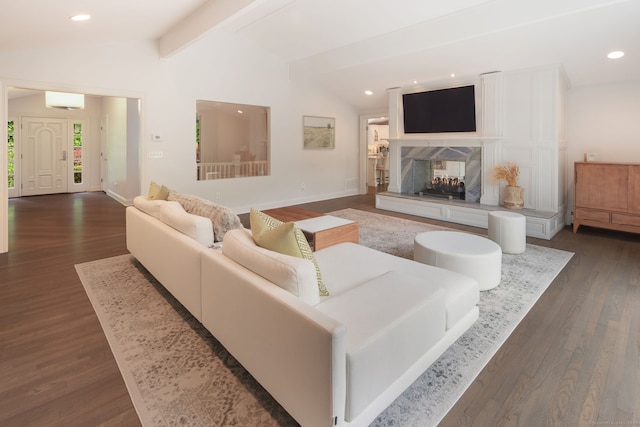 50 Parish Rd N, New Canaan, CT 06840 - living room with baseboards, dark wood-style floors, recessed lighting, and a multi sided fireplace
